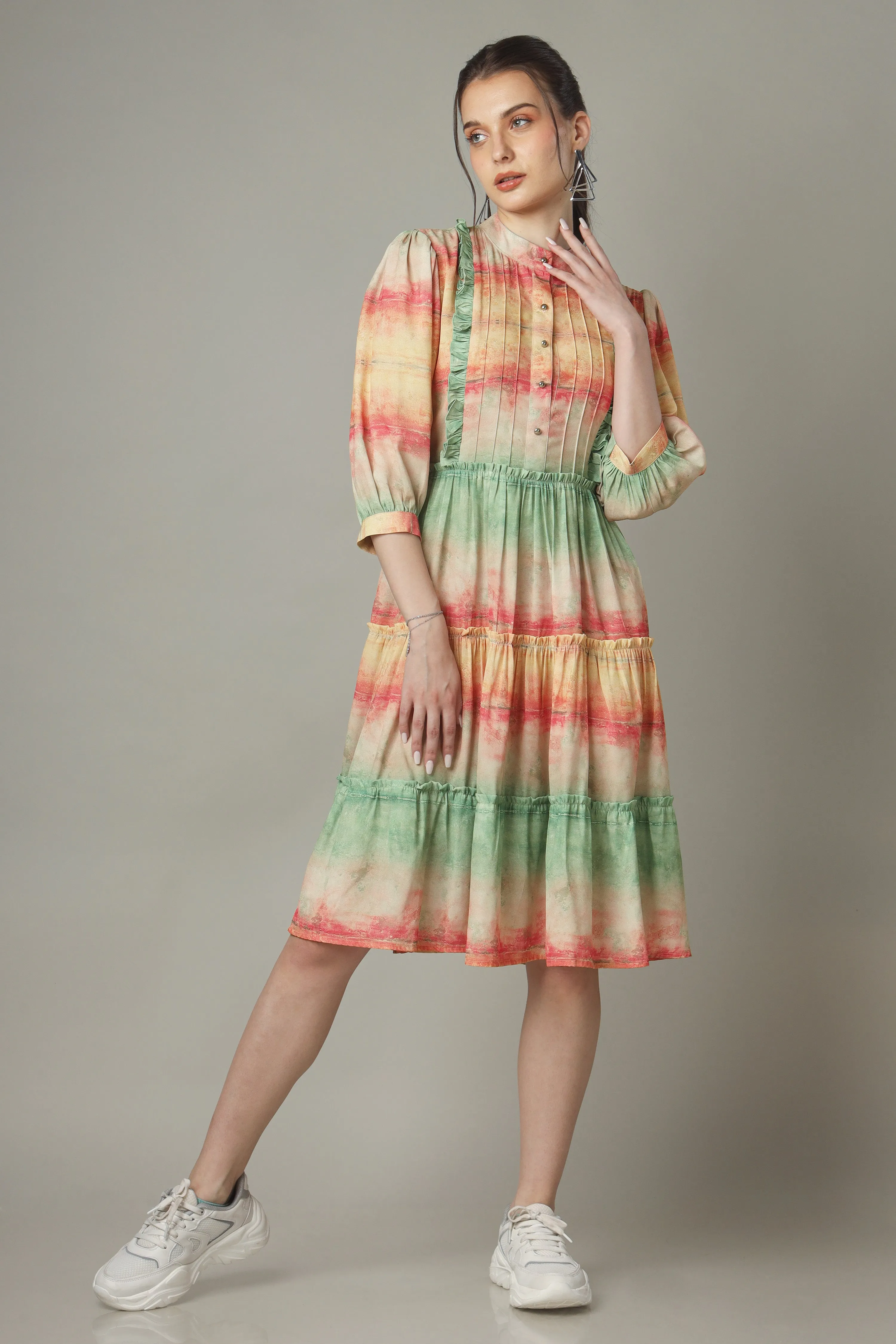 Multi-Color Button Down Tiered Shirt Dress